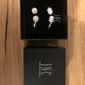 I.n.c. Imitation Pearl and Crystal Fireball Hinge Bracelet Set NEW